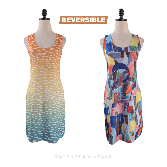 Vtg Reversible Mini Dress S Tank Colorful Artsy A-Line Sleeveless Eclectic 90s - Picture 1 of 9